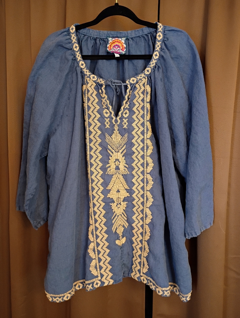 Johnny Was Embroidered Blue Linen Tunic Blouse. Fabulous Condition! 2X - Picture 4 of 10